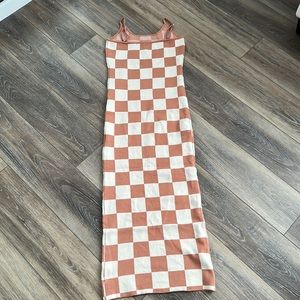 Checkered Maxi Dress in Cream and Burnt Orange/Tan